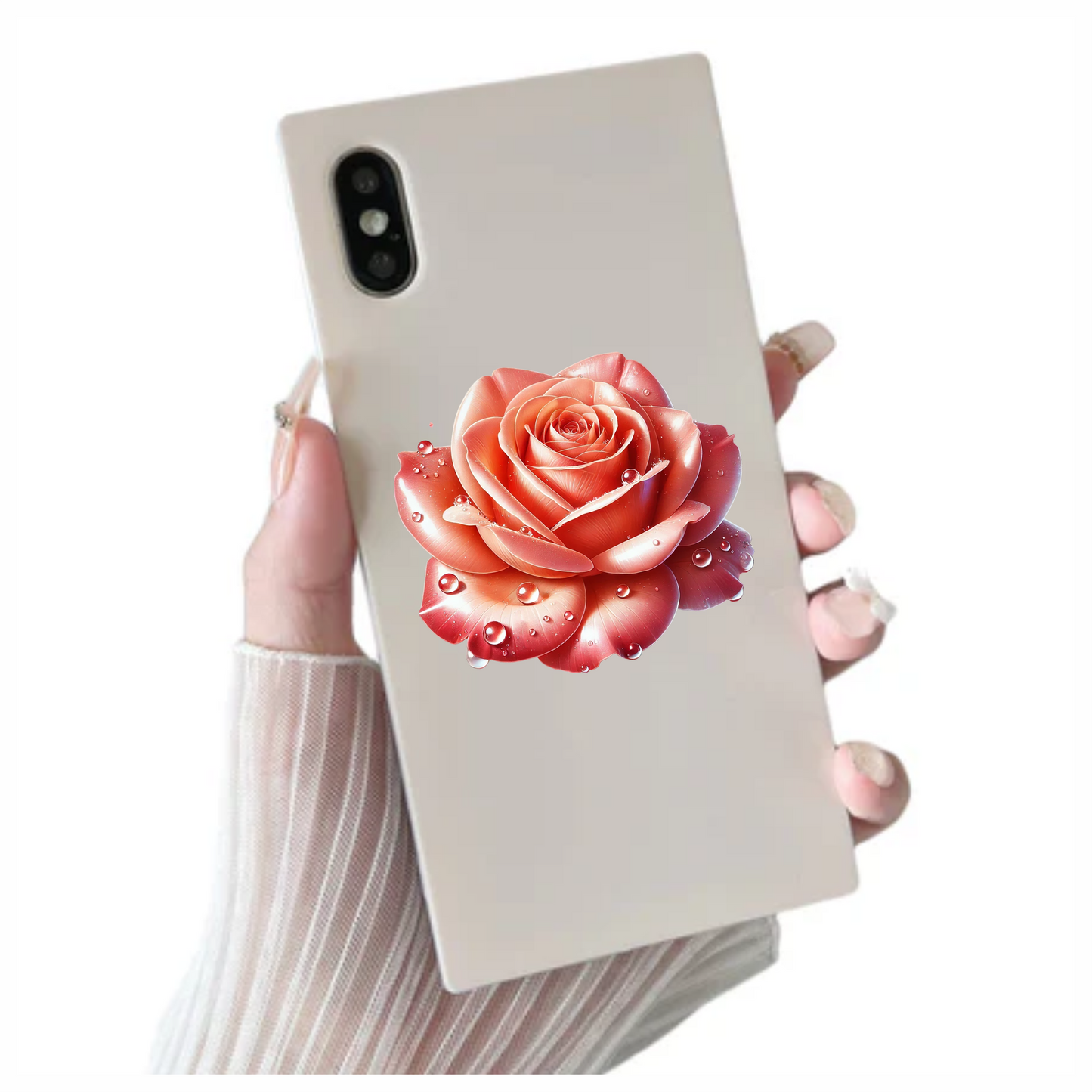 Pink Rose Flower With Water Drops Vinyl Sticker Decal