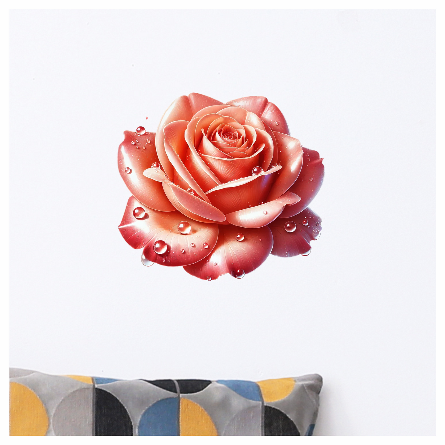 Pink Rose Flower With Water Drops Vinyl Sticker Decal
