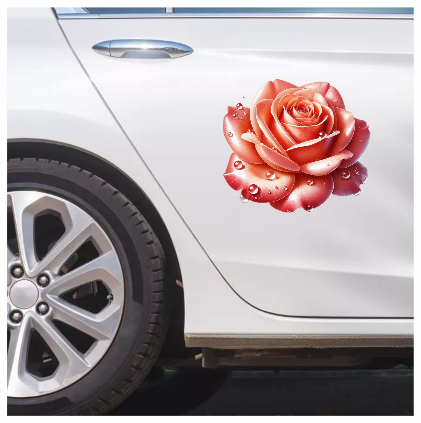 Pink Rose Flower With Water Drops Vinyl Sticker Decal