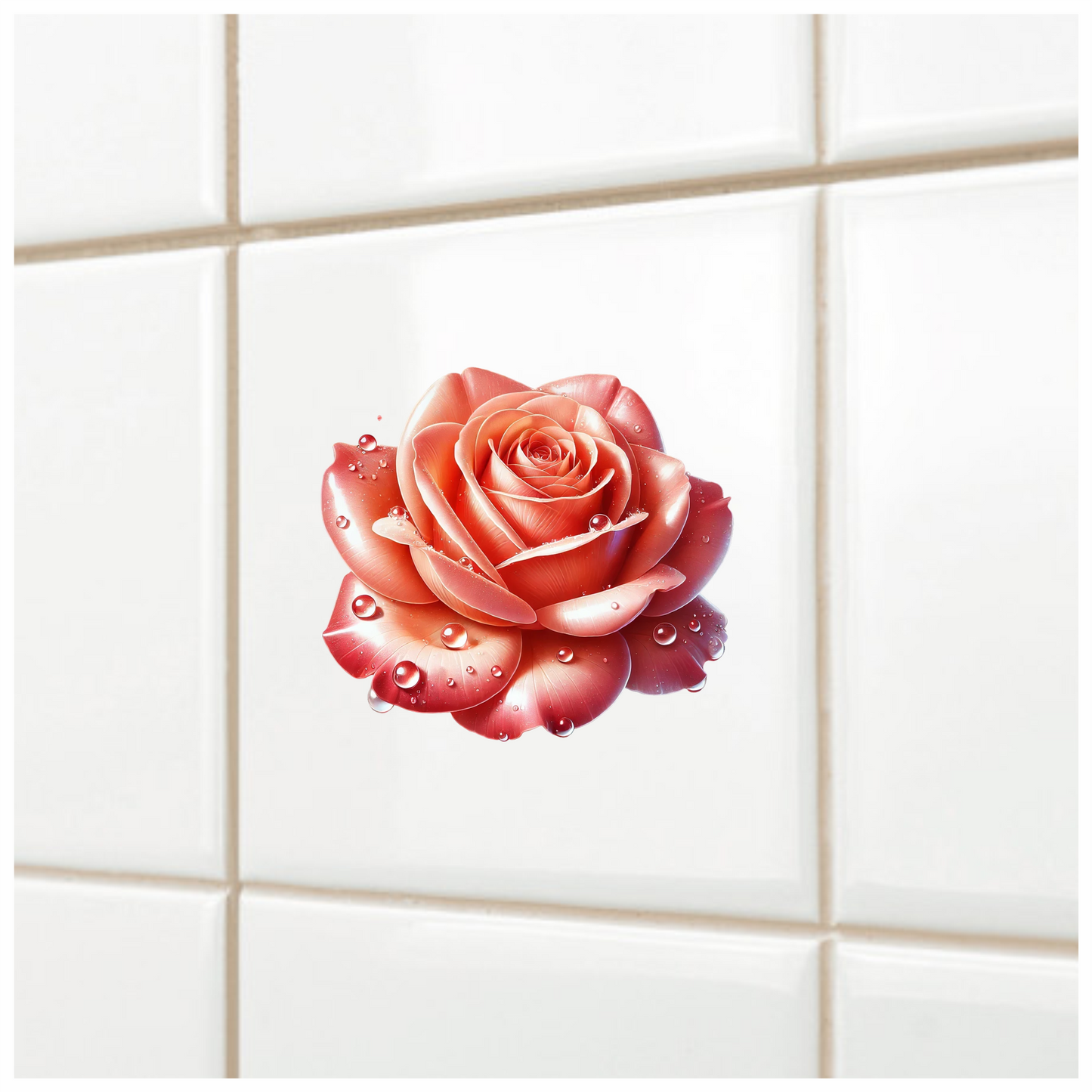 Pink Rose Flower With Water Drops Vinyl Sticker Decal