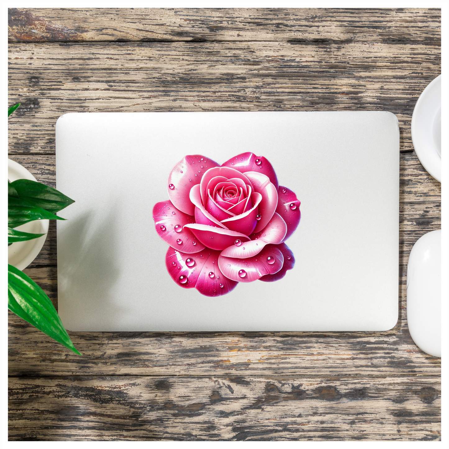 Pink Rose Petals Water Droplets Vinyl Sticker Decal