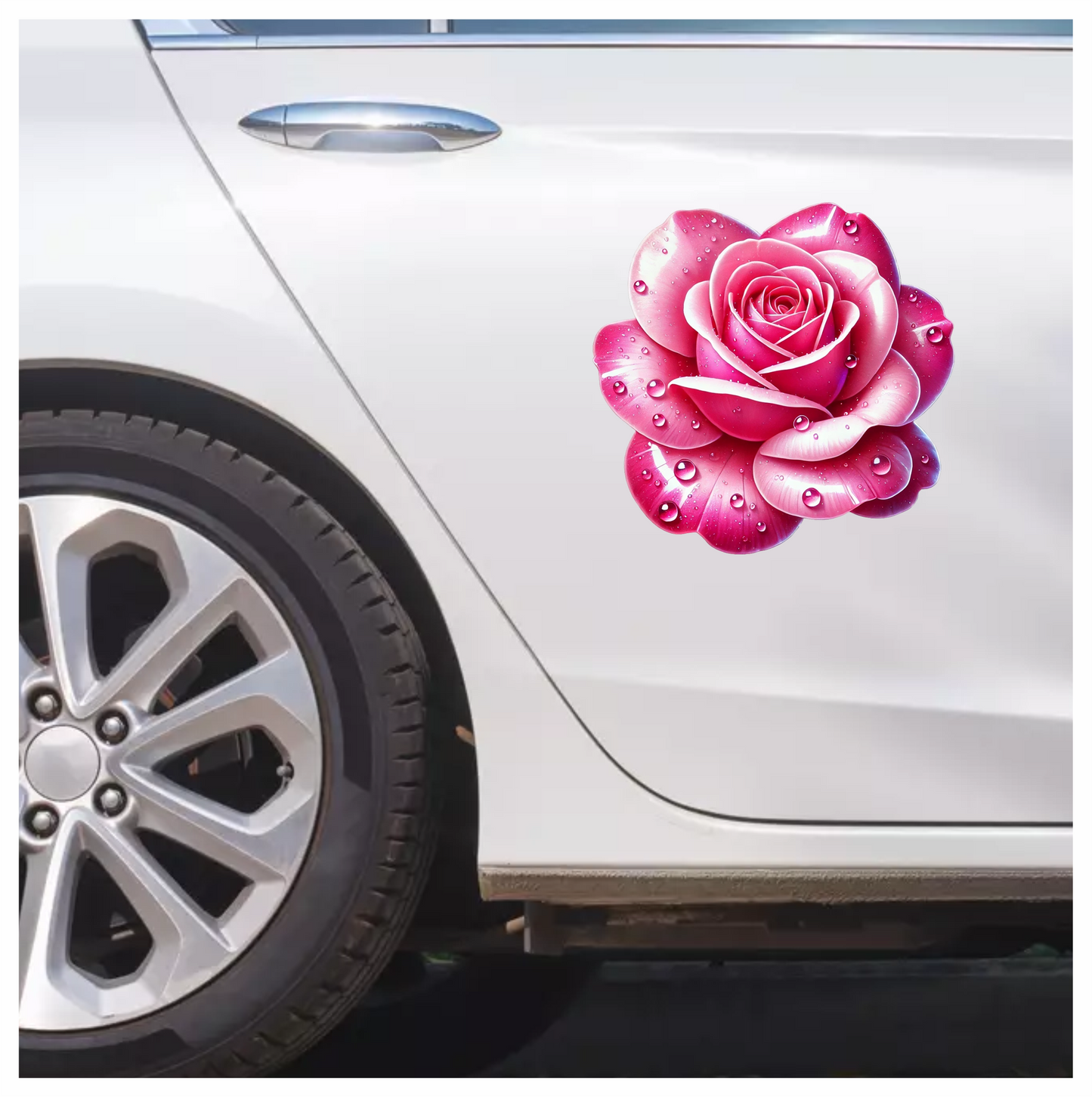 Pink Rose Petals Water Droplets Vinyl Sticker Decal