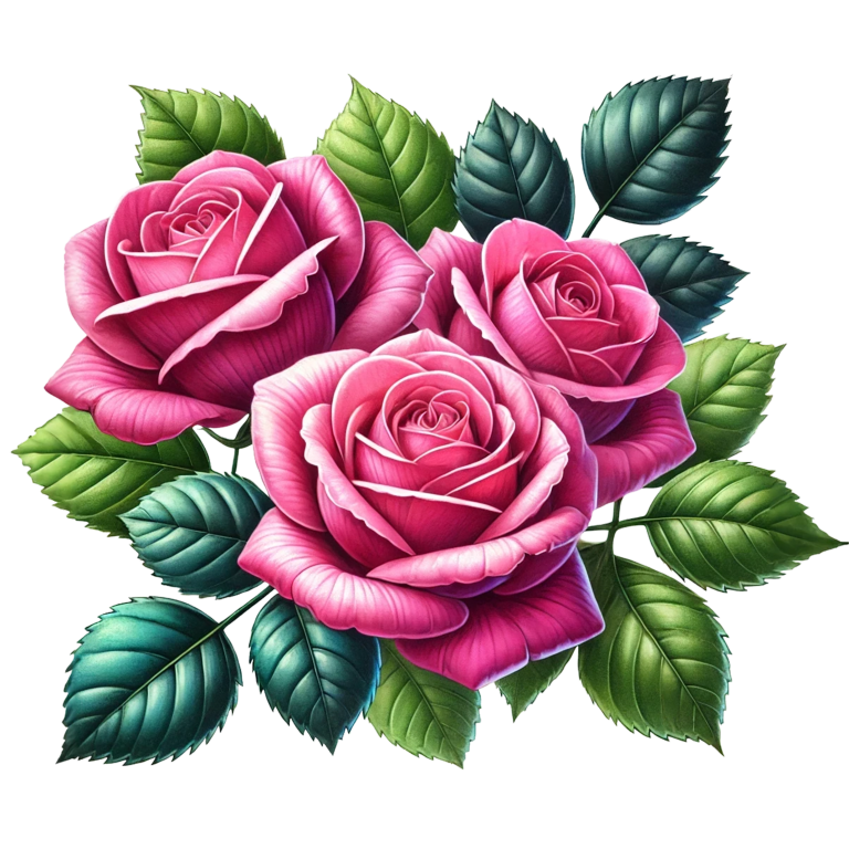 Pink Roses Green Leaves Floral Design Vinyl Sticker Decal