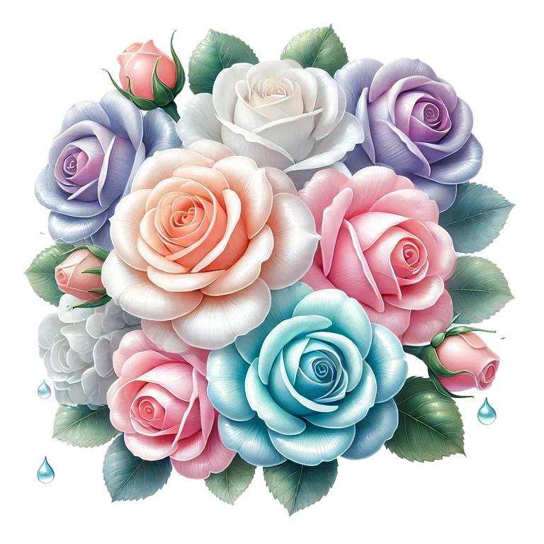 Blue White Pink Purple Roses Bouquet Vinyl Sticker Decal