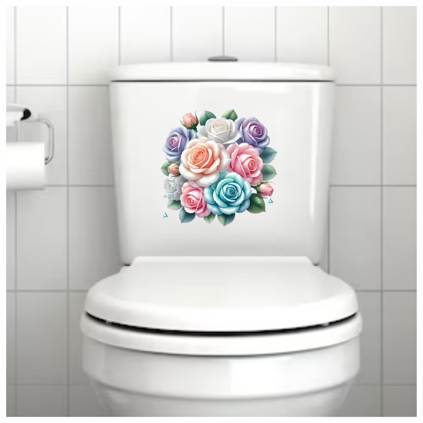 Blue White Pink Purple Roses Bouquet Vinyl Sticker Decal