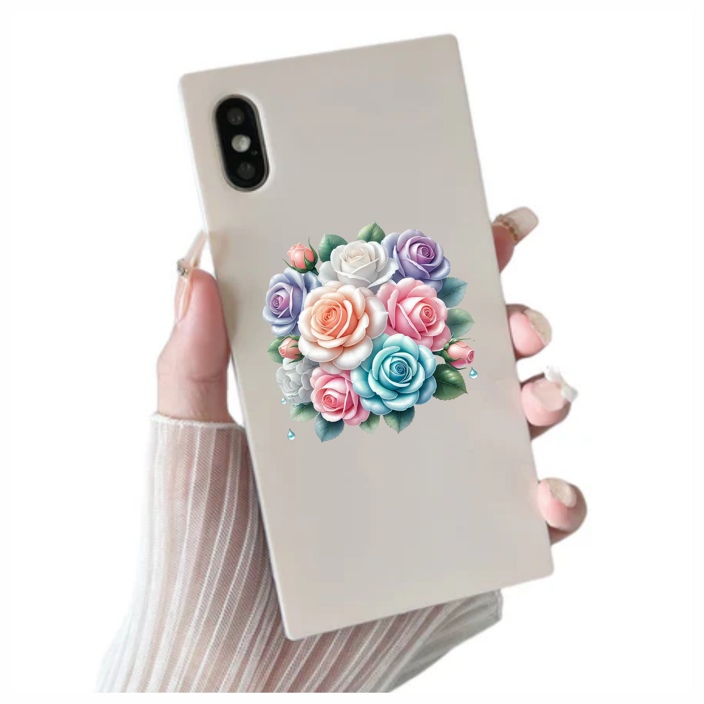 Blue White Pink Purple Roses Bouquet Vinyl Sticker Decal