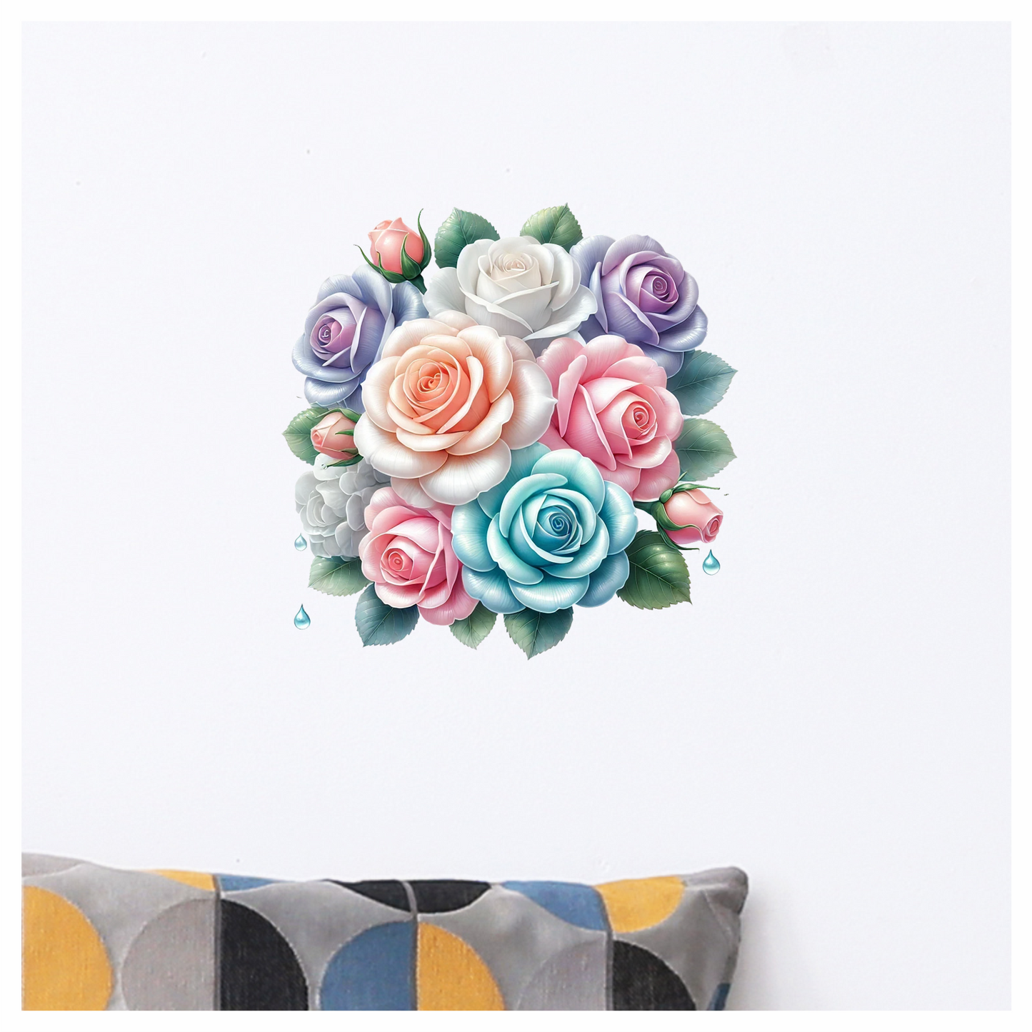 Blue White Pink Purple Roses Bouquet Vinyl Sticker Decal
