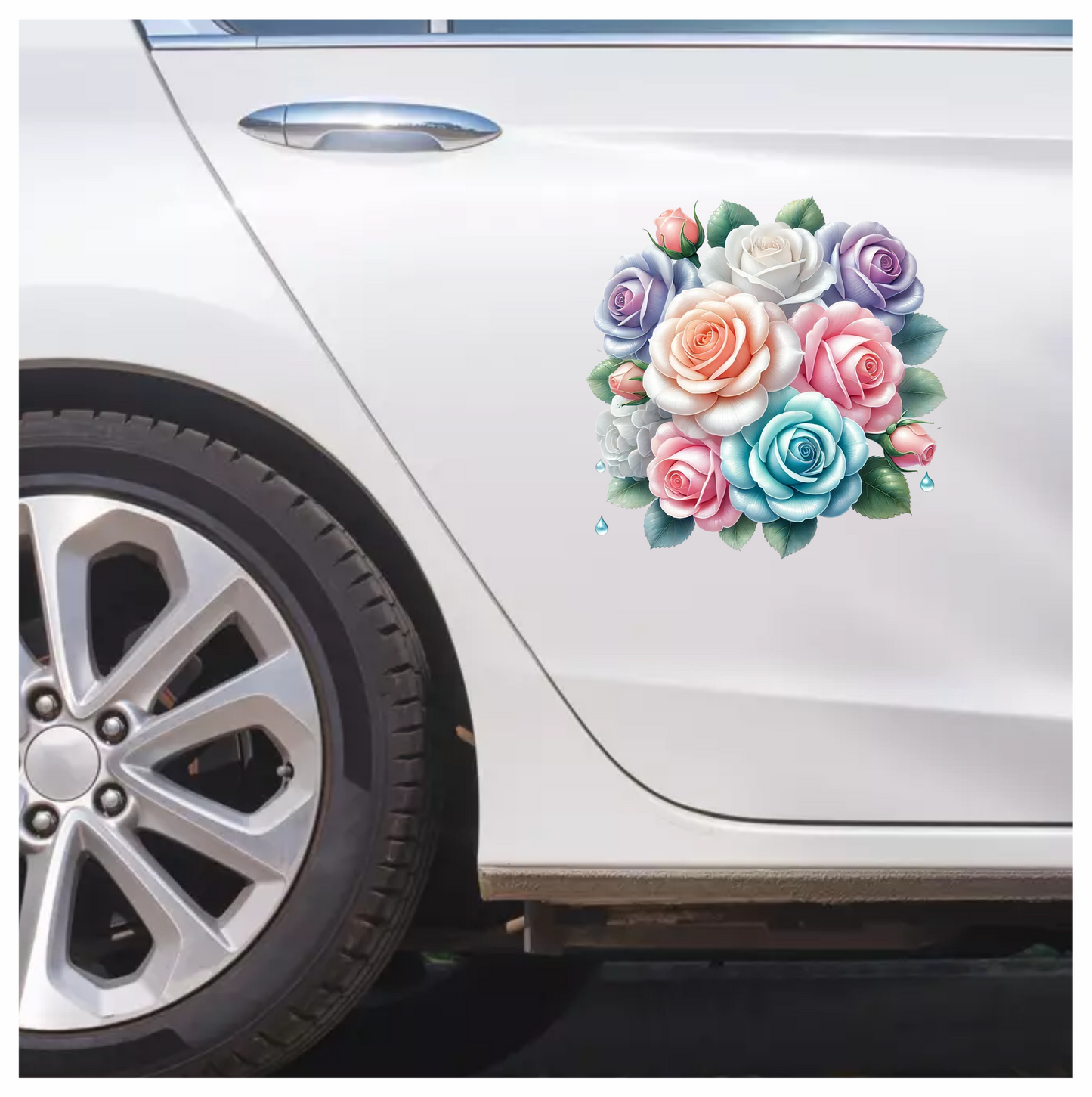 Blue White Pink Purple Roses Bouquet Vinyl Sticker Decal