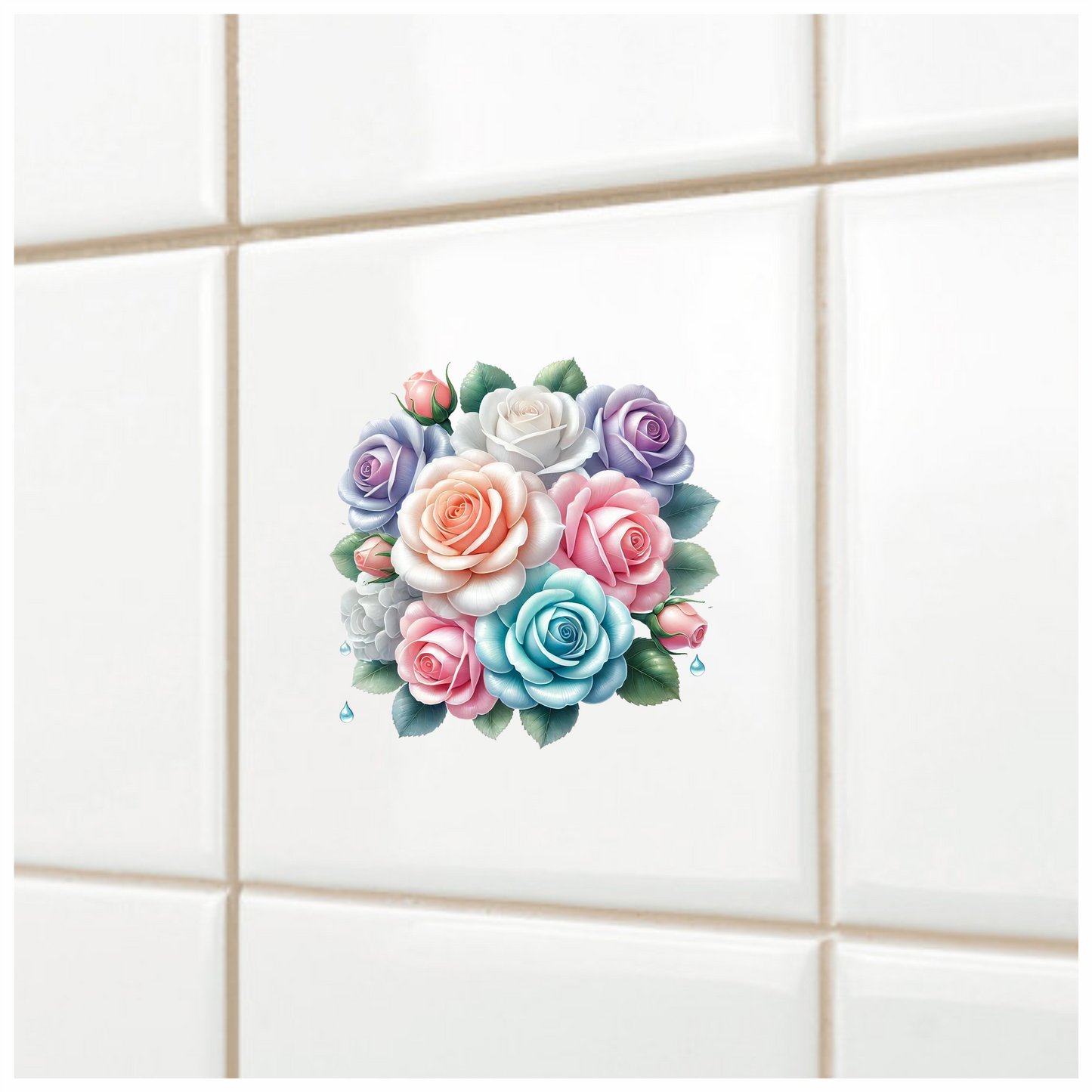 Blue White Pink Purple Roses Bouquet Vinyl Sticker Decal