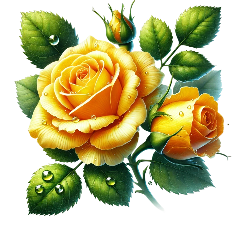 Yellow Rose Buds Green Leaves Vinyl Sticker Decal