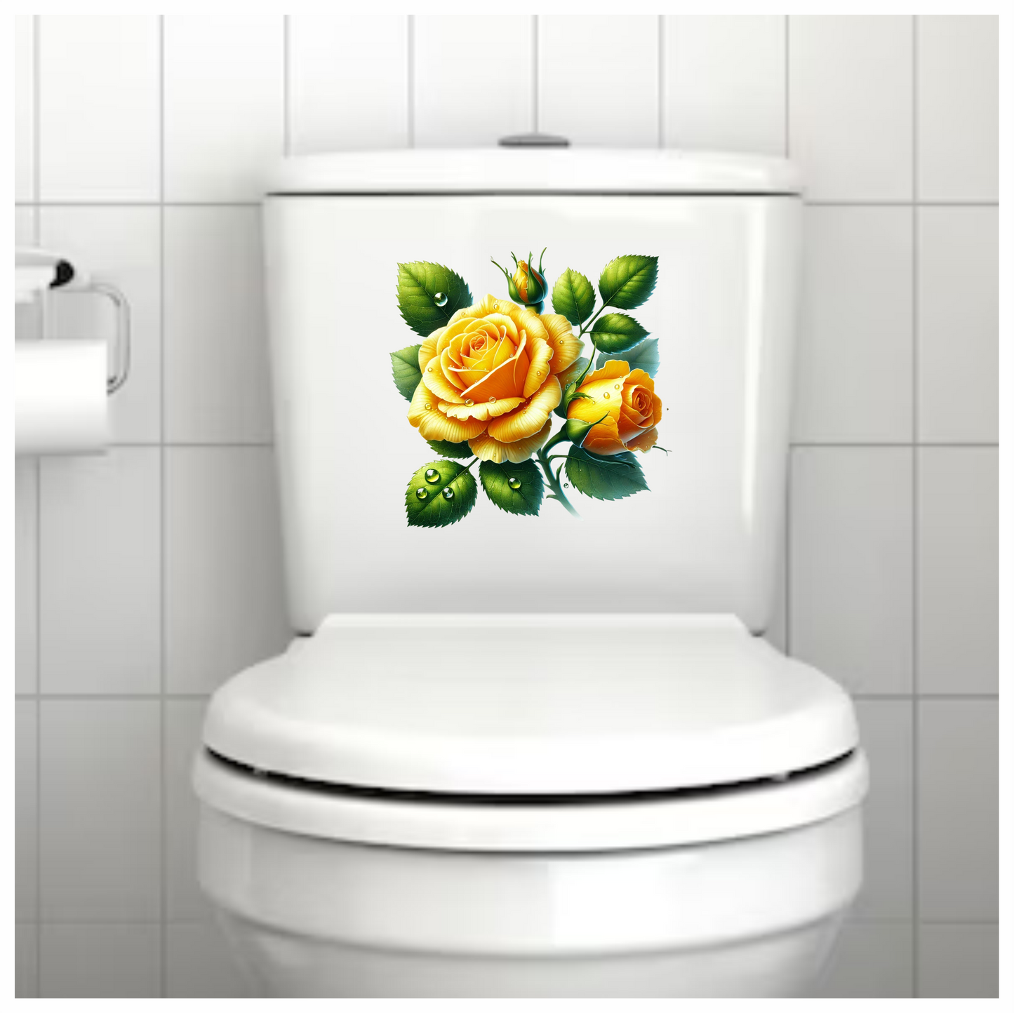 Yellow Rose Buds Green Leaves Vinyl Sticker Decal