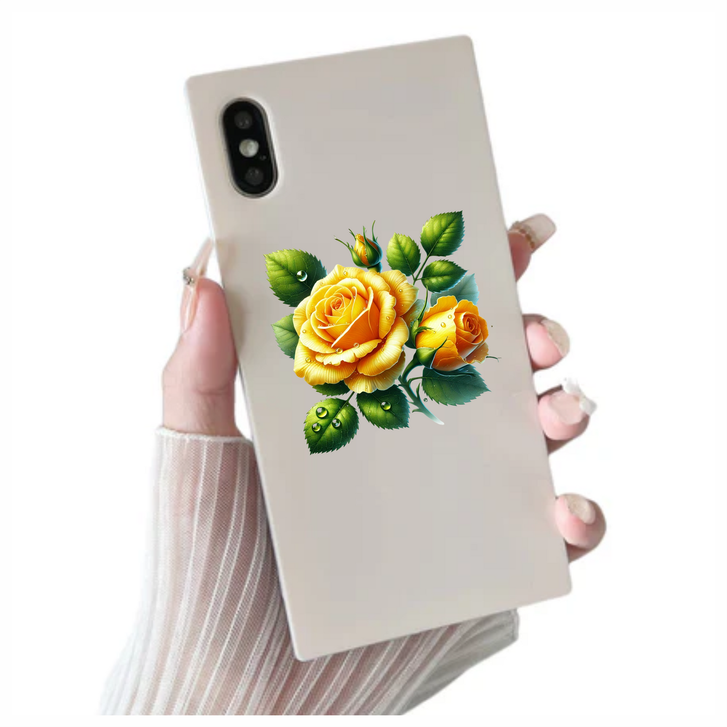 Yellow Rose Buds Green Leaves Vinyl Sticker Decal