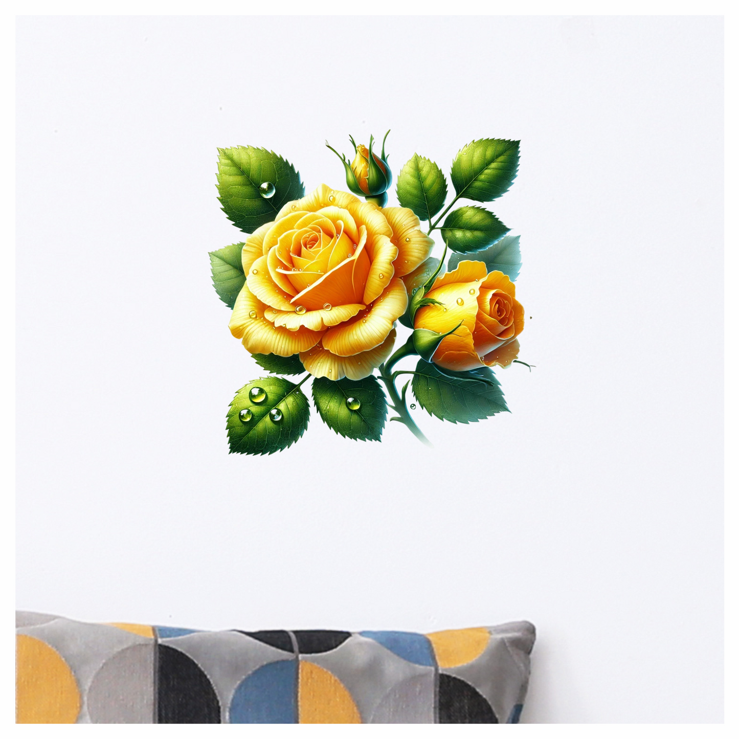 Yellow Rose Buds Green Leaves Vinyl Sticker Decal