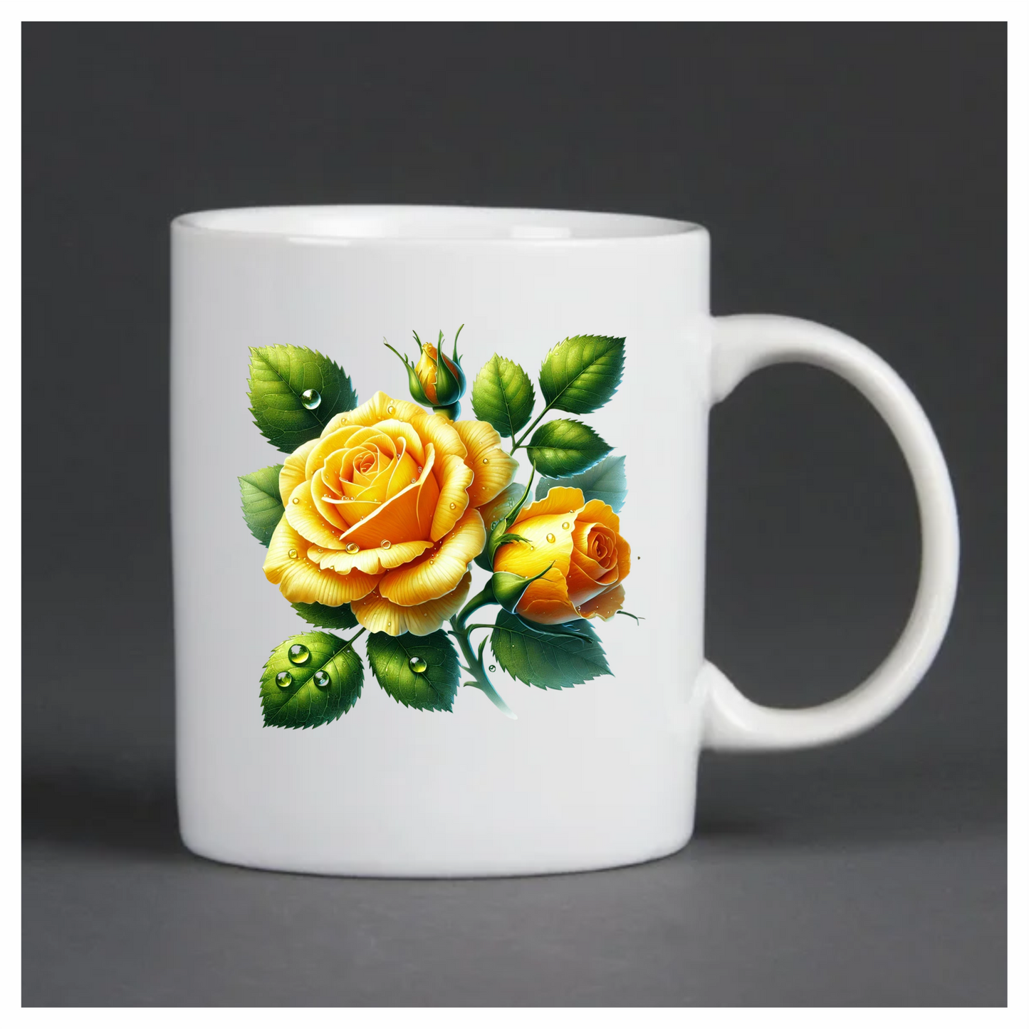 Yellow Rose Buds Green Leaves Vinyl Sticker Decal