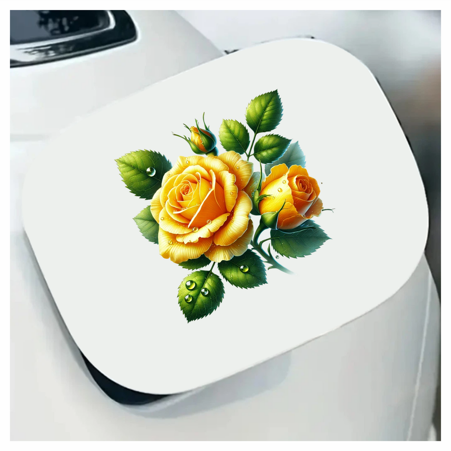 Yellow Rose Buds Green Leaves Vinyl Sticker Decal