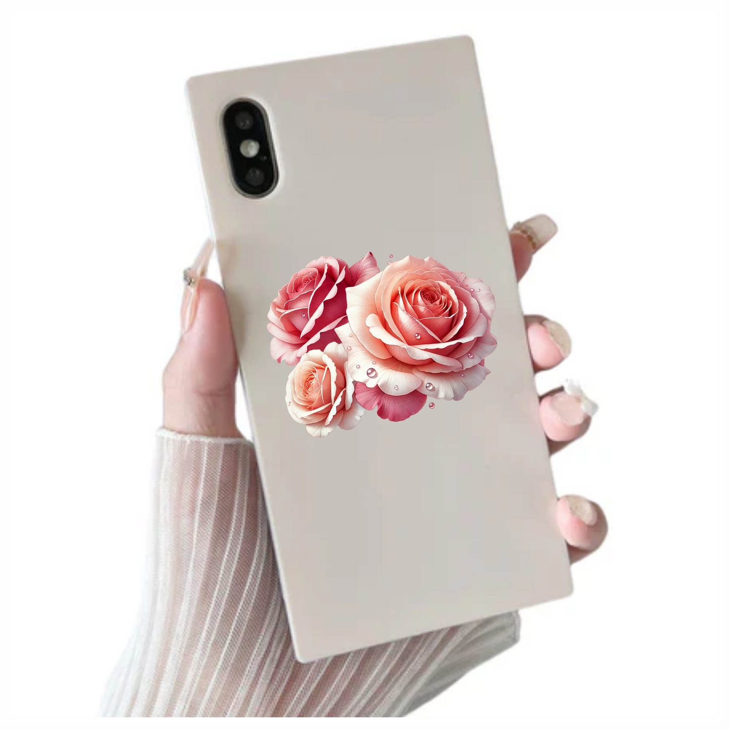Pink Roses Water Droplets Floral Vinyl Sticker Decal
