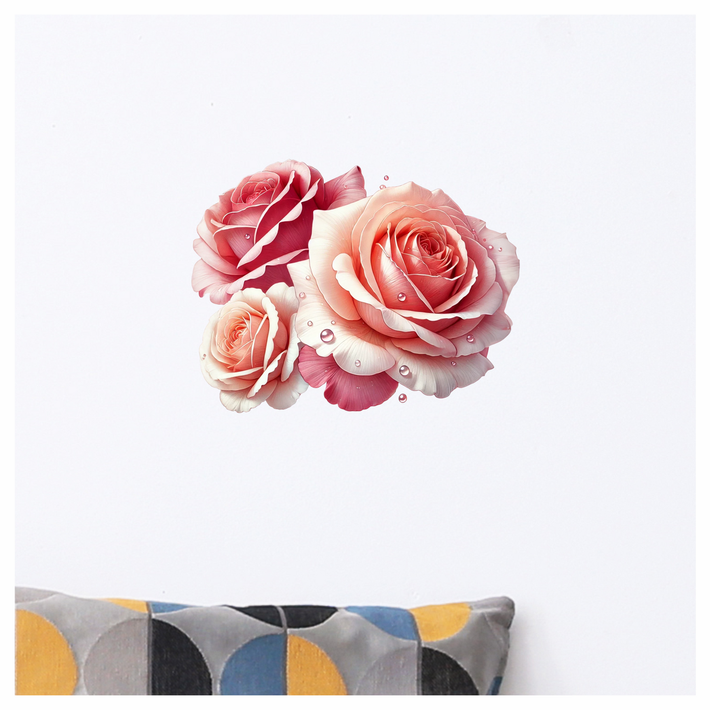 Pink Roses Water Droplets Floral Vinyl Sticker Decal