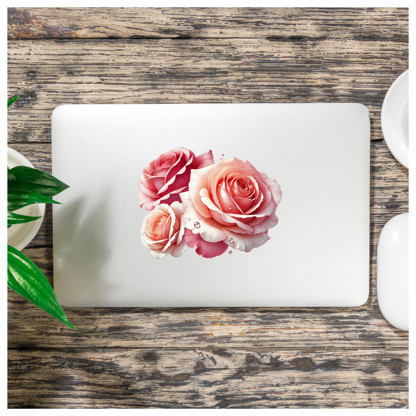 Pink Roses Water Droplets Floral Vinyl Sticker Decal