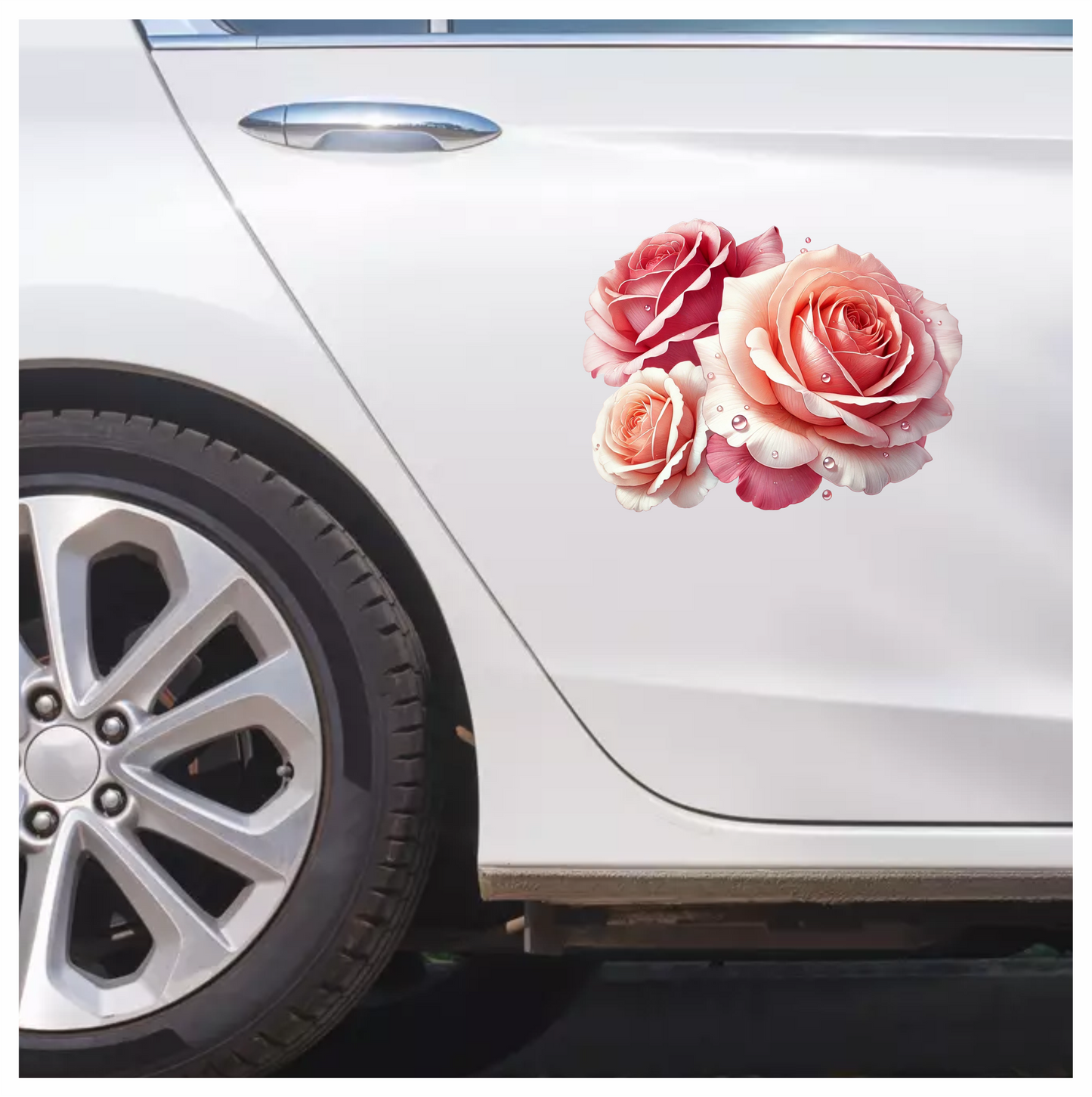 Pink Roses Water Droplets Floral Vinyl Sticker Decal