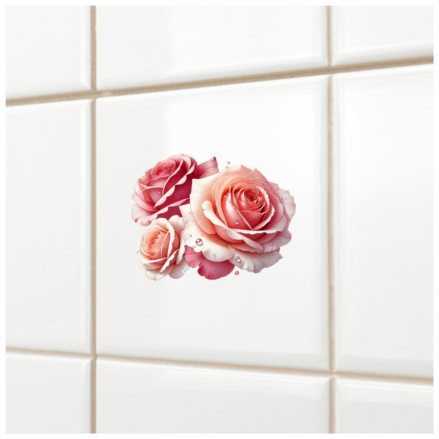 Pink Roses Water Droplets Floral Vinyl Sticker Decal