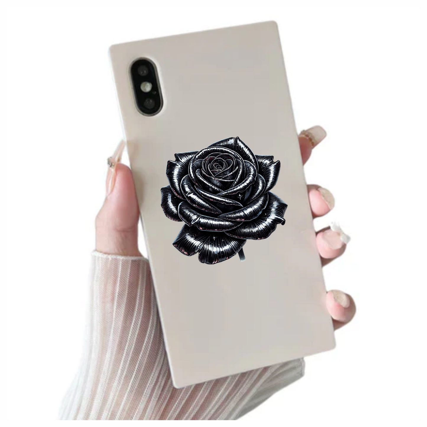 Black Shiny Rose Flower Closeup Vinyl Sticker Decal