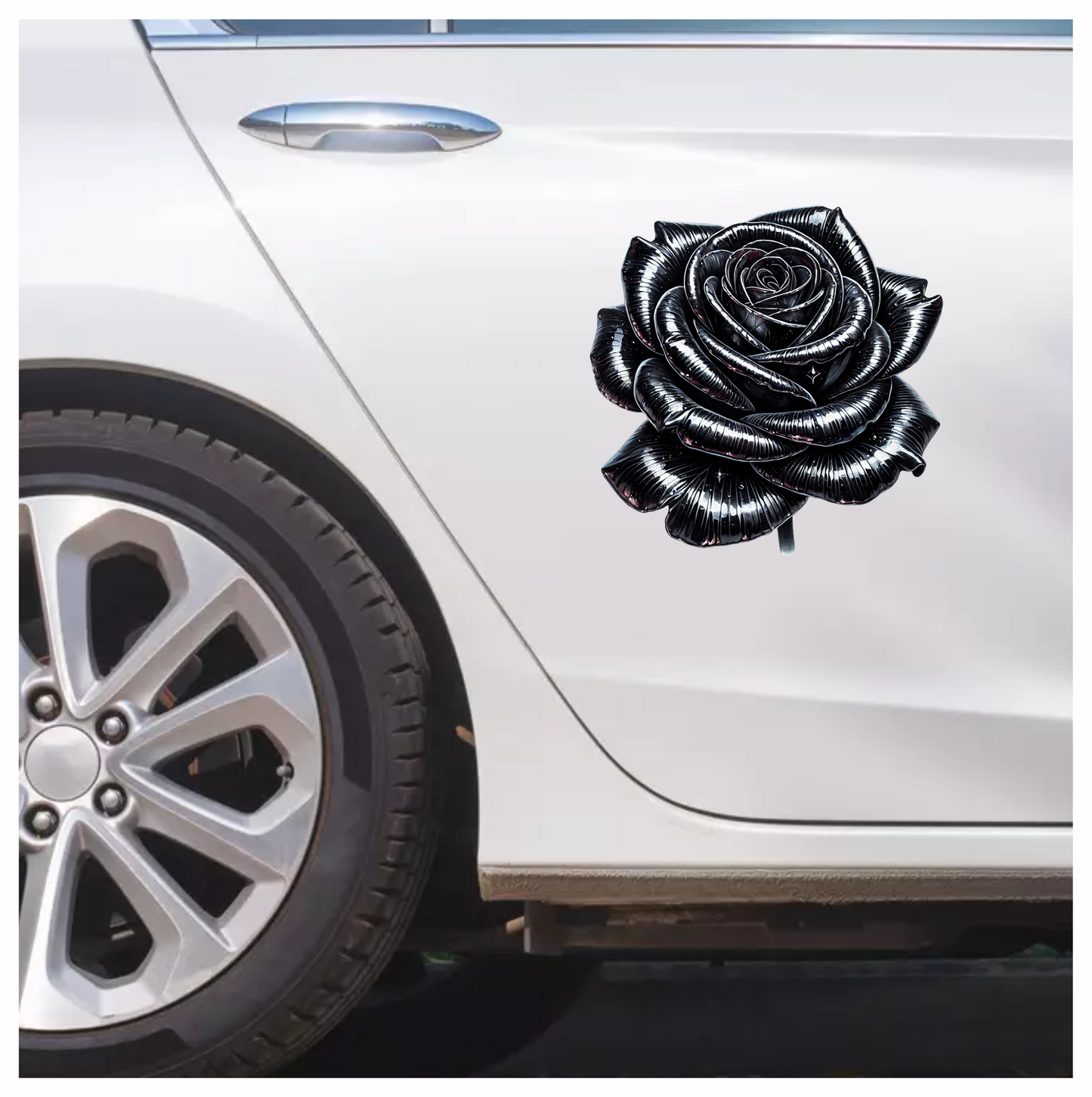 Black Shiny Rose Flower Closeup Vinyl Sticker Decal