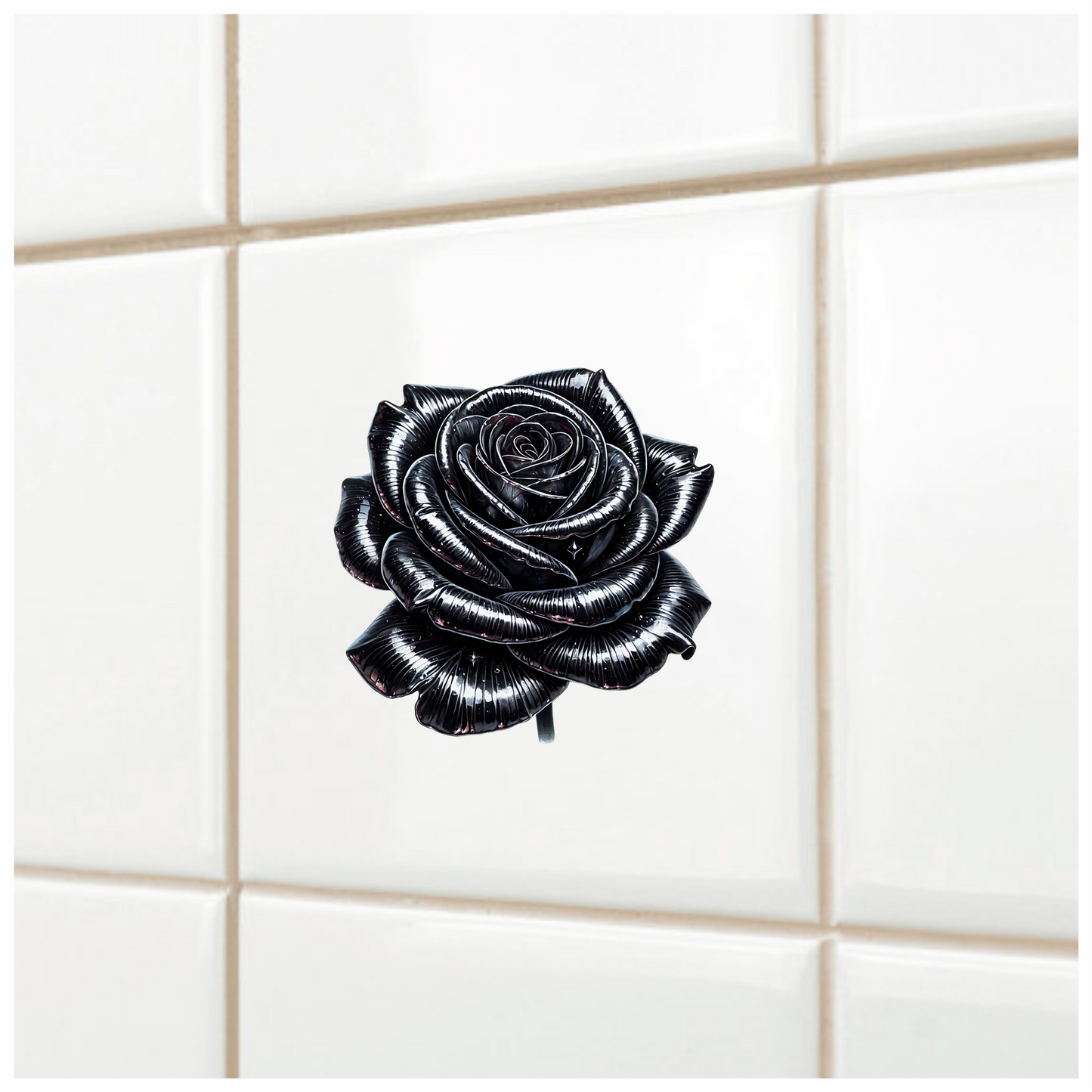 Black Shiny Rose Flower Closeup Vinyl Sticker Decal