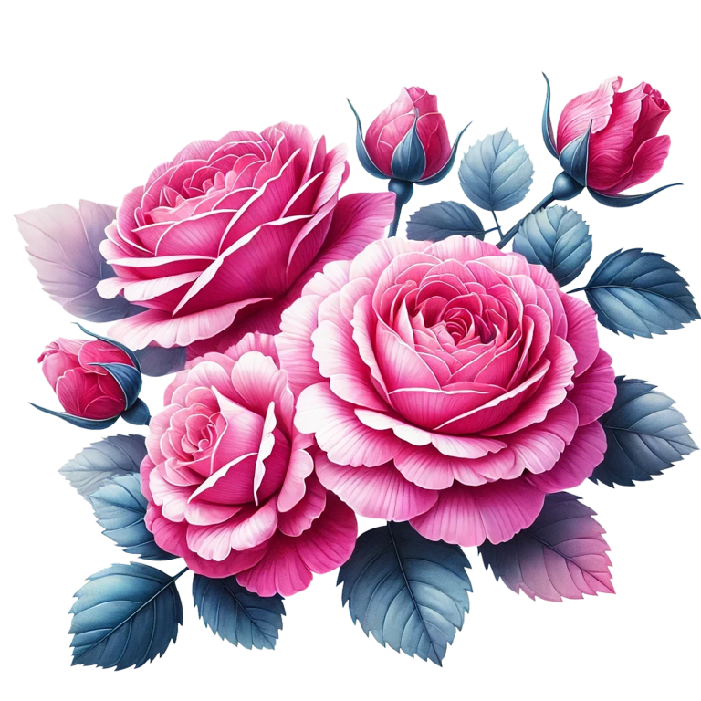 Pink Roses Blue Leaves Floral Vinyl Sticker Decal