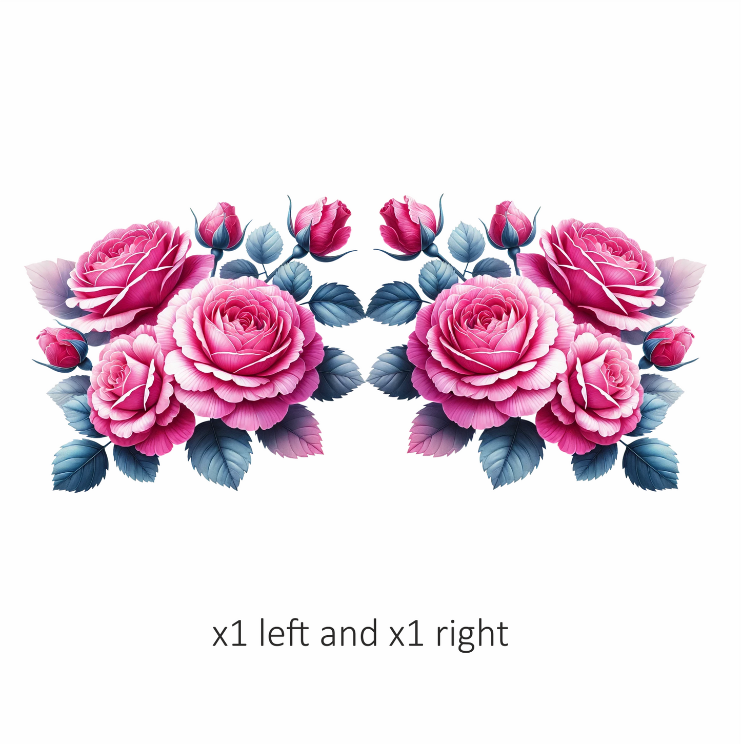 Pink Roses Blue Leaves Floral Vinyl Sticker Decal