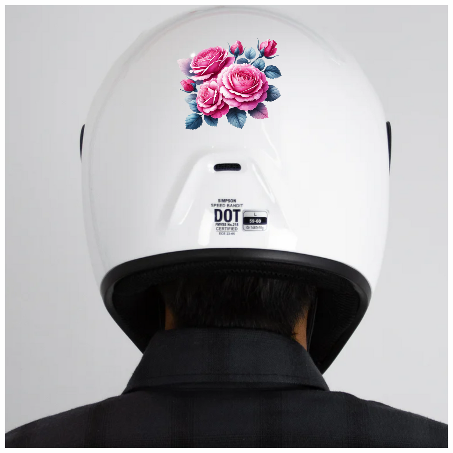 Pink Roses Blue Leaves Floral Vinyl Sticker Decal