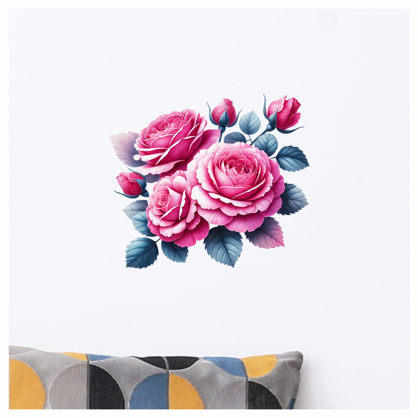 Pink Roses Blue Leaves Floral Vinyl Sticker Decal