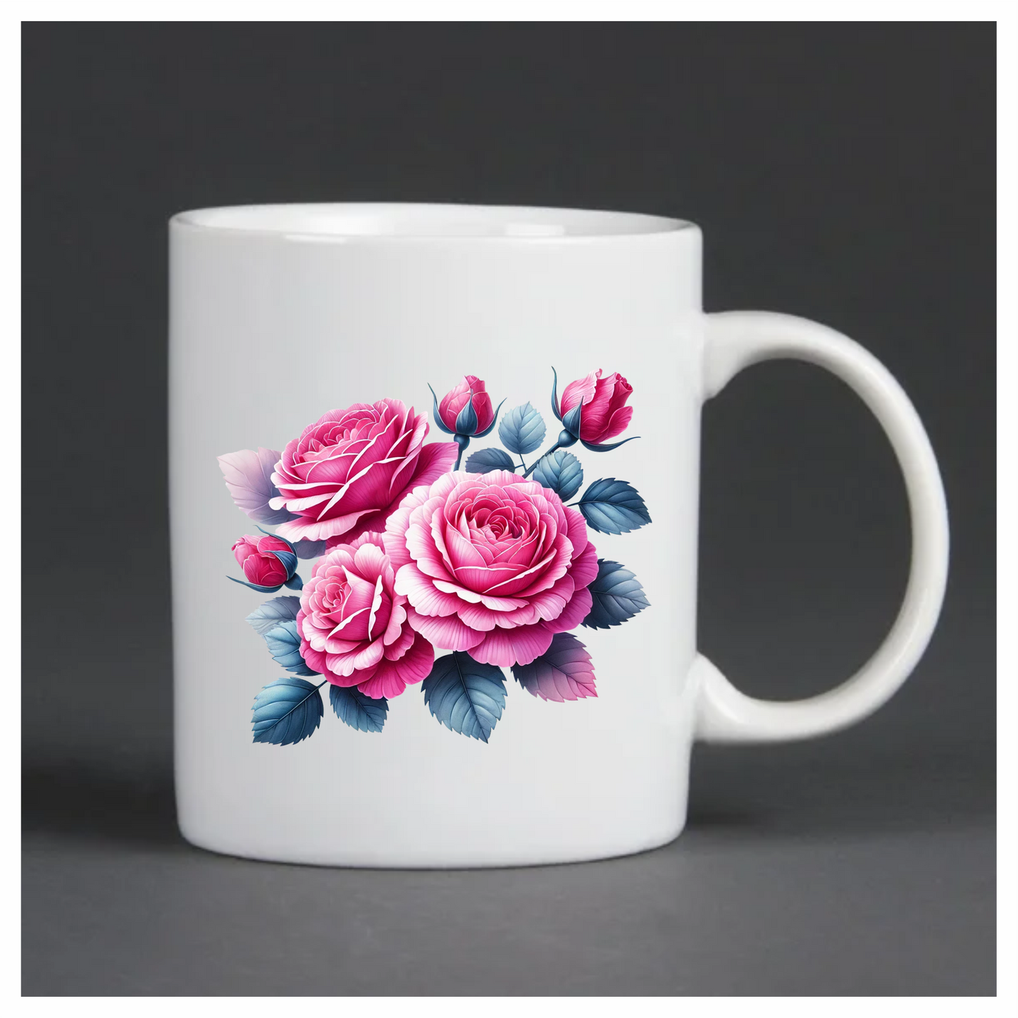 Pink Roses Blue Leaves Floral Vinyl Sticker Decal