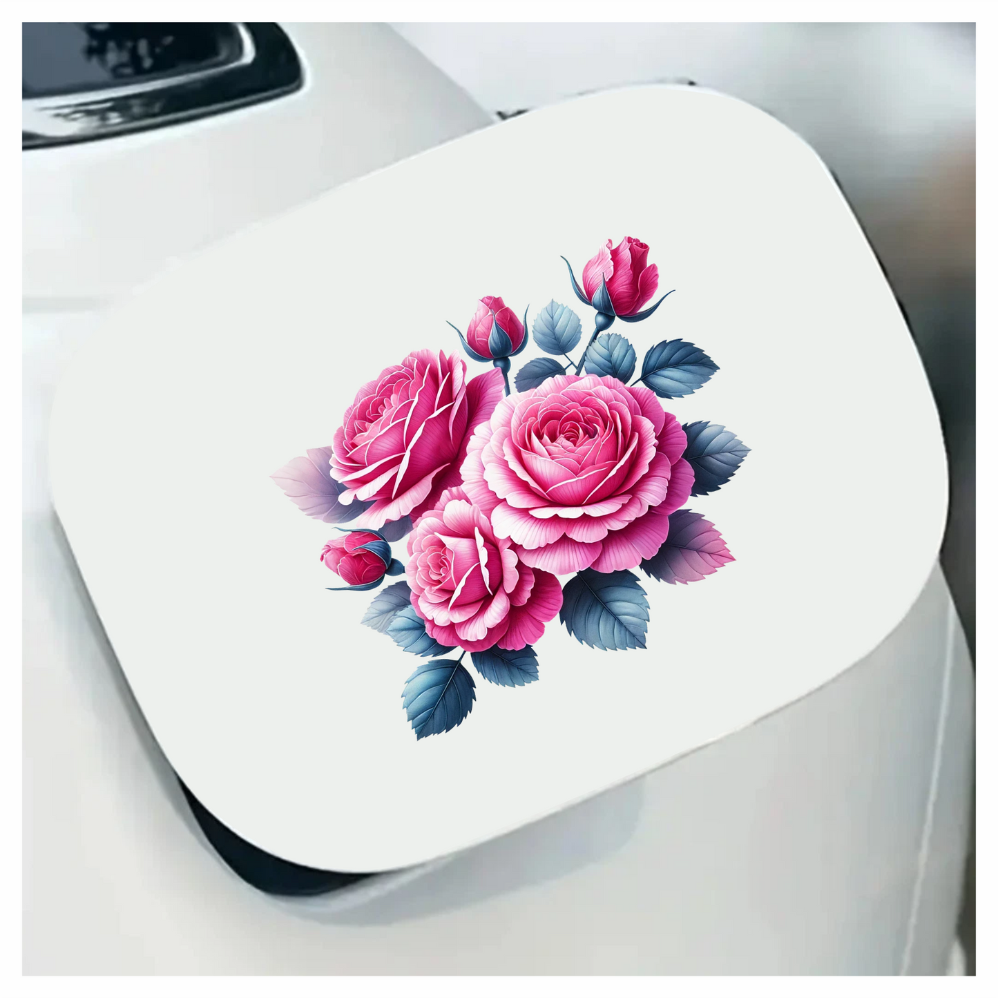 Pink Roses Blue Leaves Floral Vinyl Sticker Decal