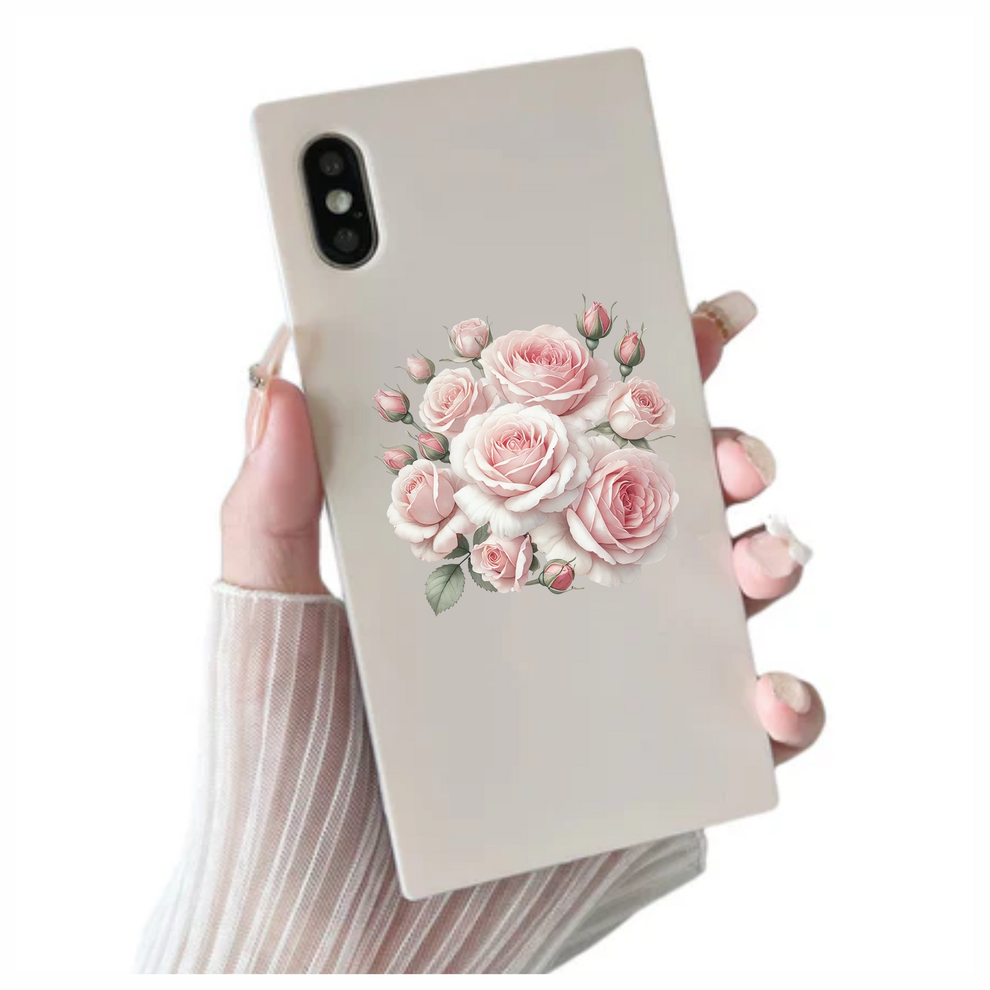 Pink Roses Blooming Flower Cluster Vinyl Sticker Decal