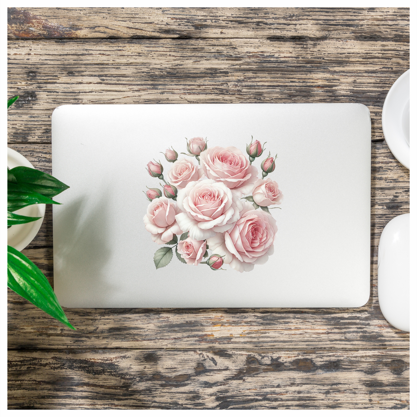 Pink Roses Blooming Flower Cluster Vinyl Sticker Decal