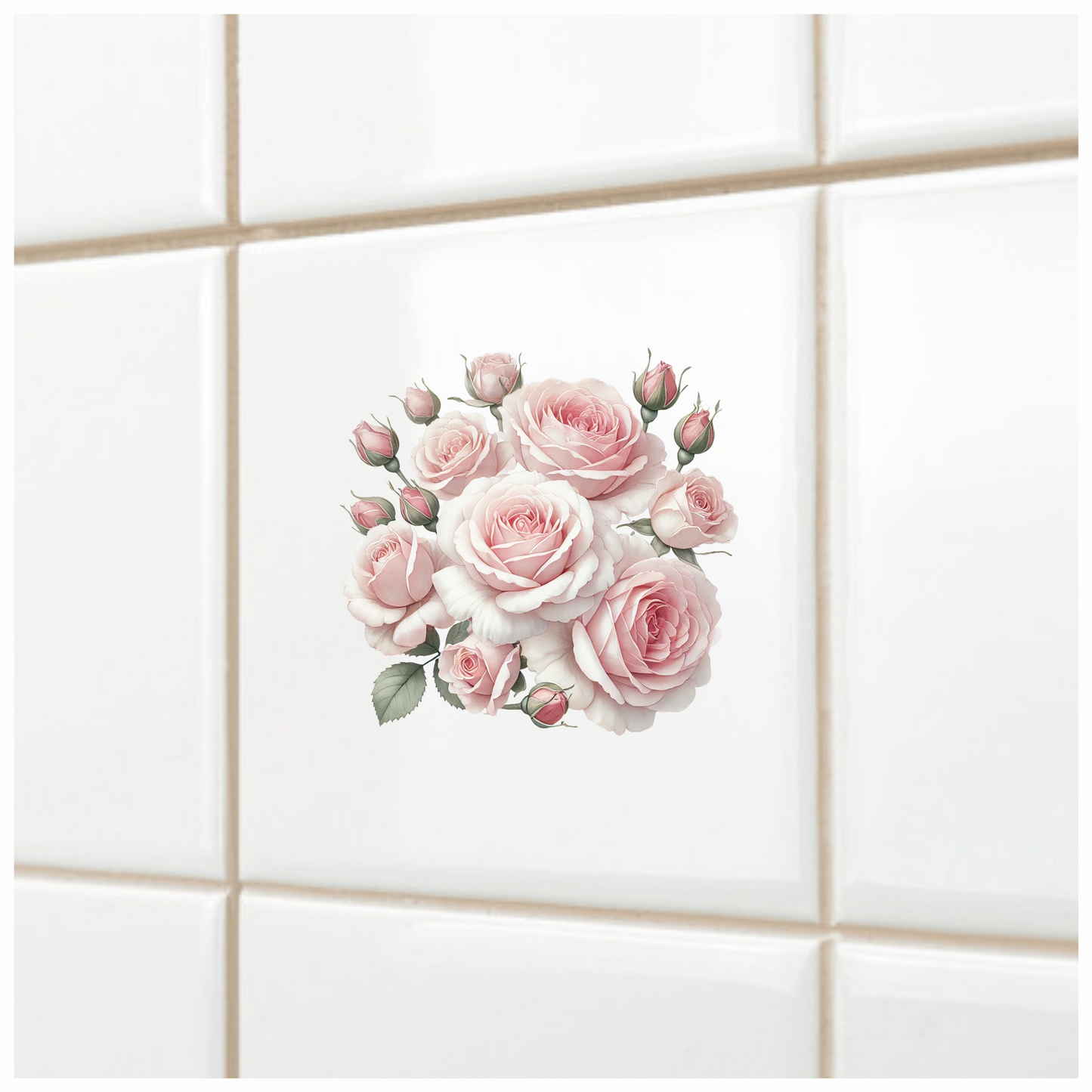 Pink Roses Blooming Flower Cluster Vinyl Sticker Decal