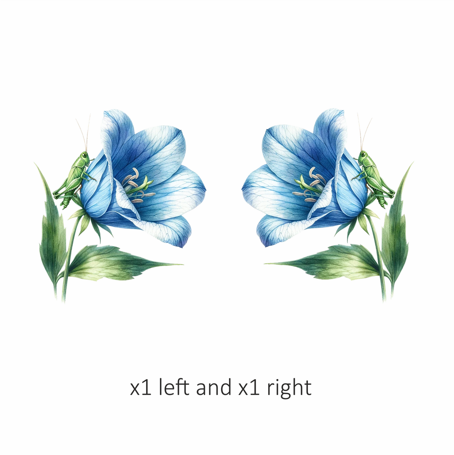 Blue Flower Green Grasshopper Leaf Vinyl Sticker Decal