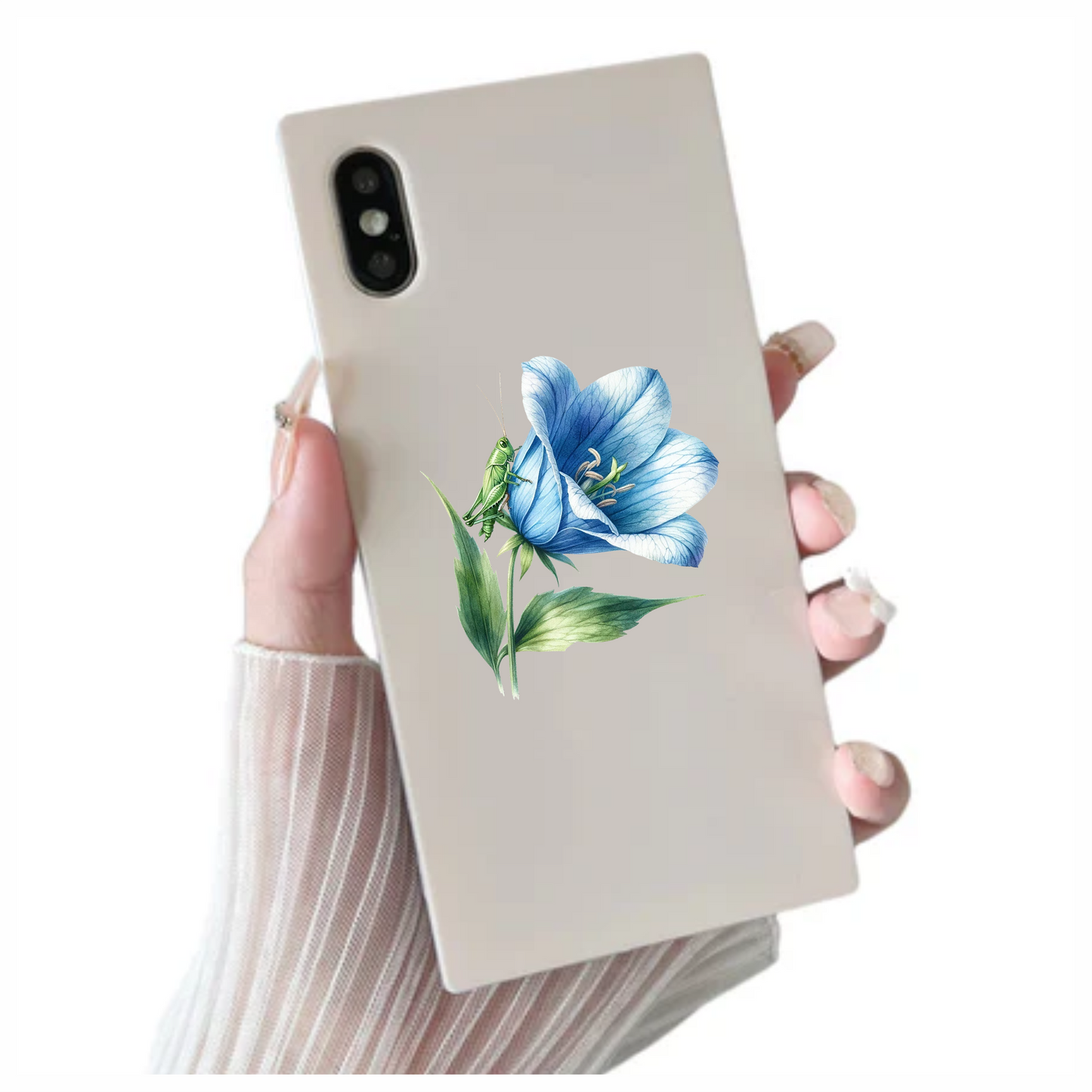 Blue Flower Green Grasshopper Leaf Vinyl Sticker Decal