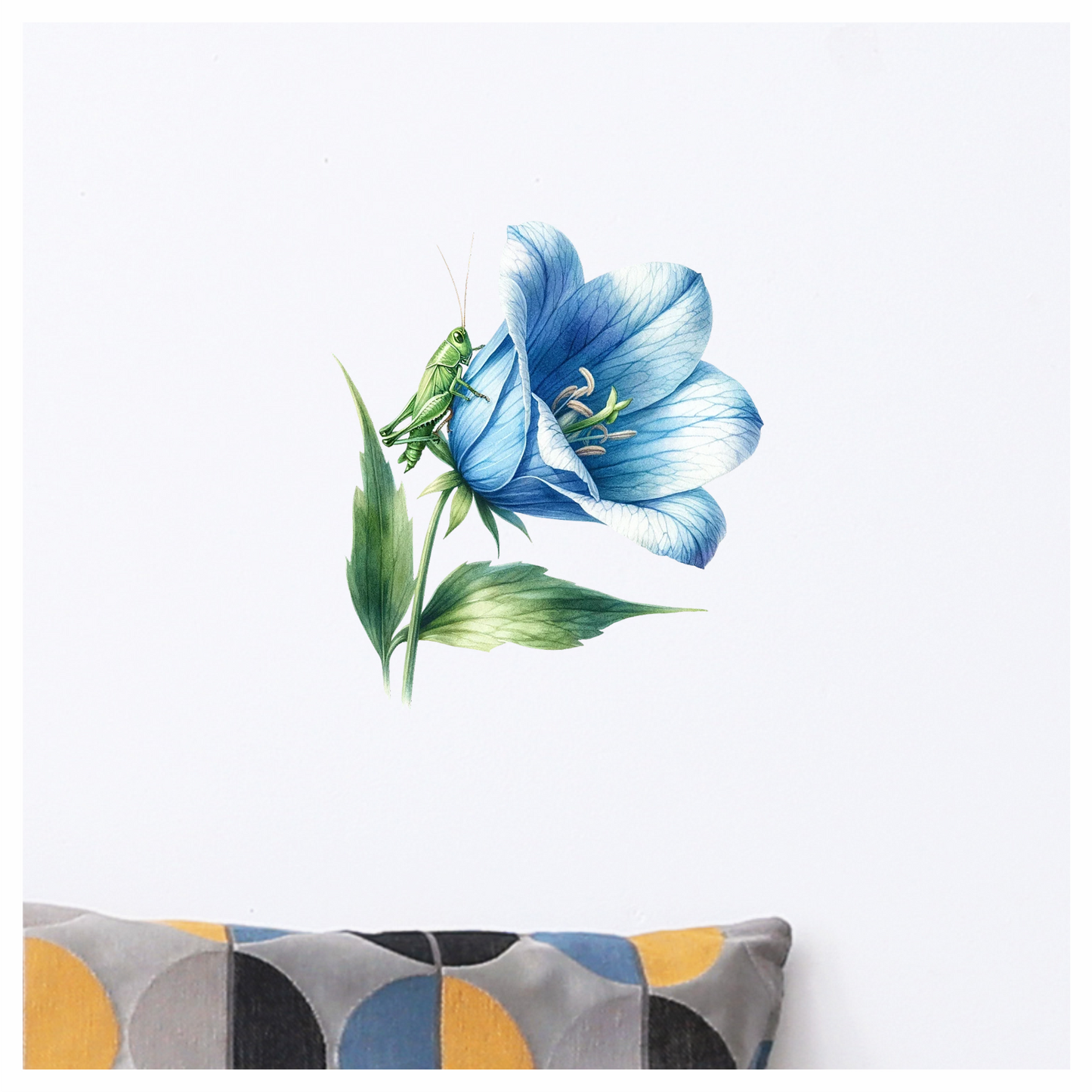 Blue Flower Green Grasshopper Leaf Vinyl Sticker Decal