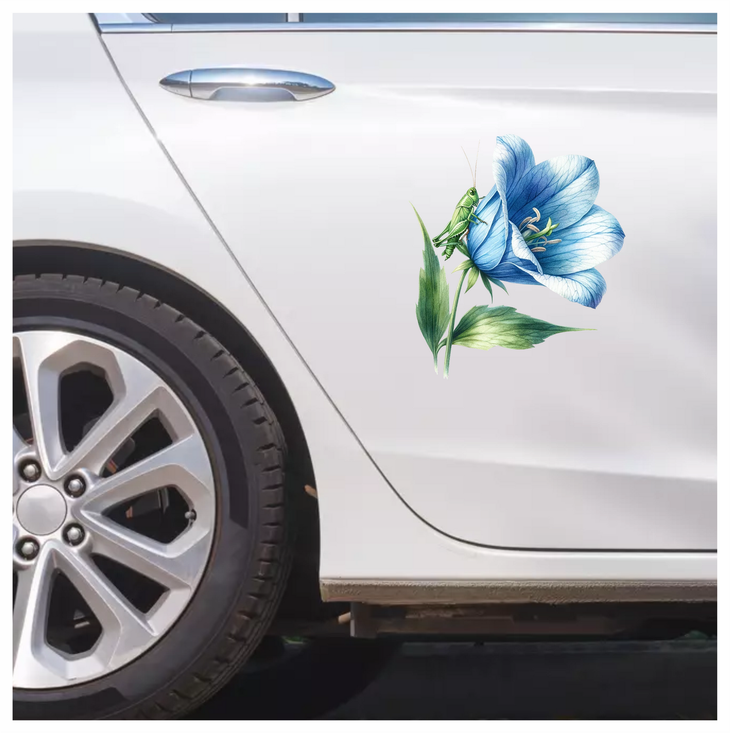 Blue Flower Green Grasshopper Leaf Vinyl Sticker Decal