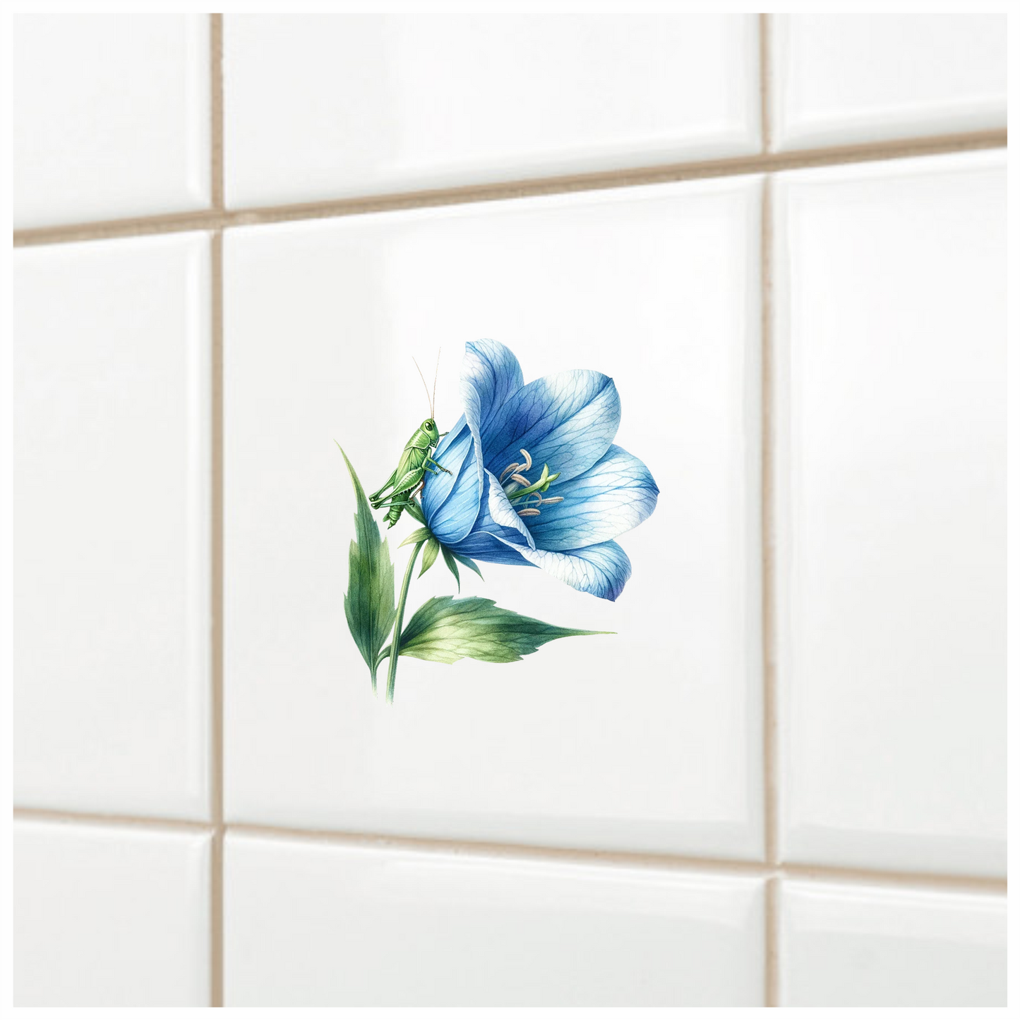 Blue Flower Green Grasshopper Leaf Vinyl Sticker Decal