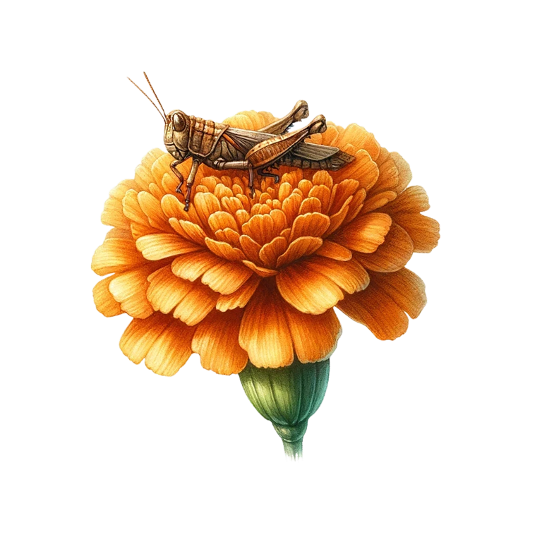Orange Flower Grasshopper Sitting Top Vinyl Sticker Decal