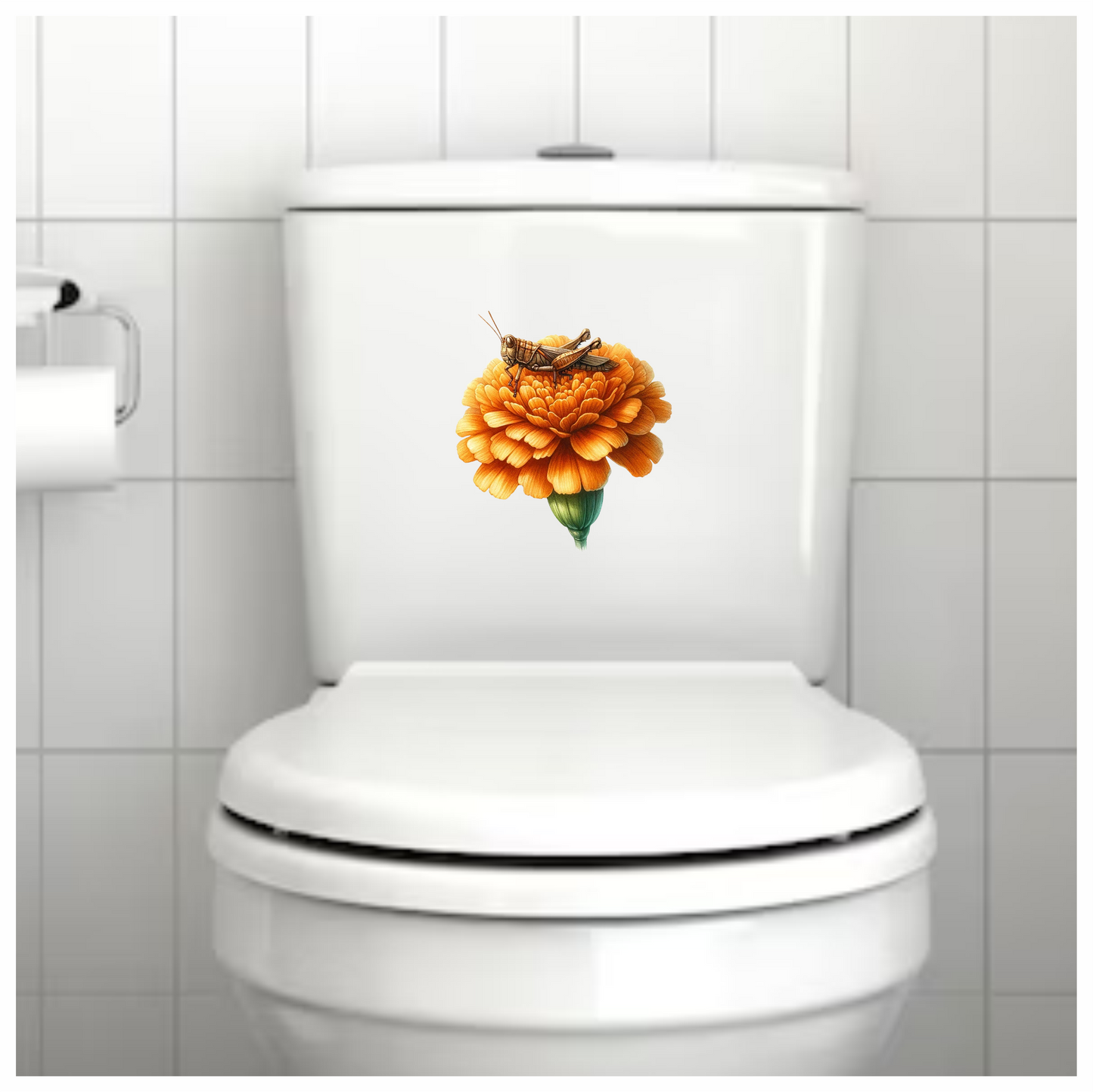 Orange Flower Grasshopper Sitting Top Vinyl Sticker Decal