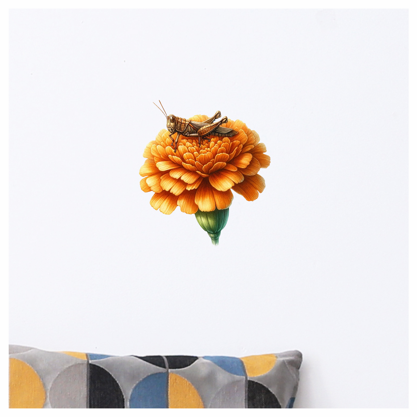 Orange Flower Grasshopper Sitting Top Vinyl Sticker Decal