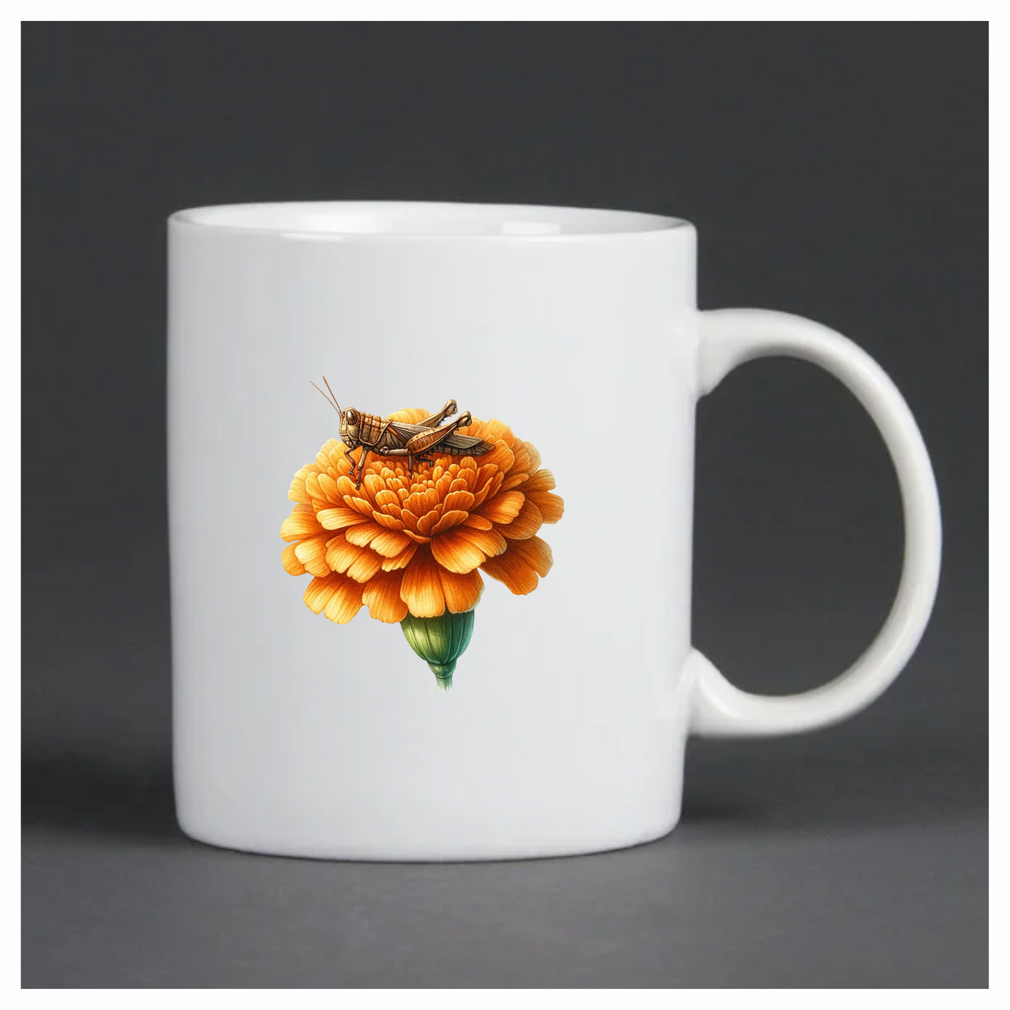 Orange Flower Grasshopper Sitting Top Vinyl Sticker Decal