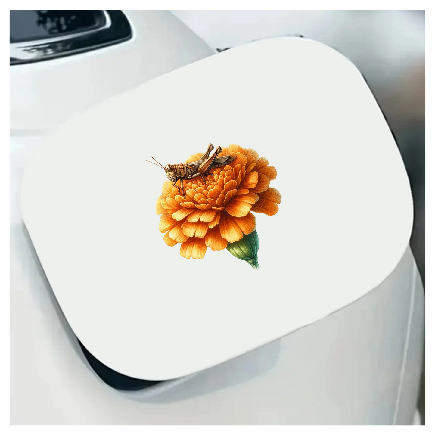 Orange Flower Grasshopper Sitting Top Vinyl Sticker Decal
