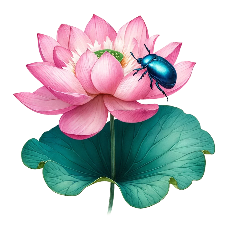 Pink Lotus Leaf Blue Beetle Vinyl Sticker Decal