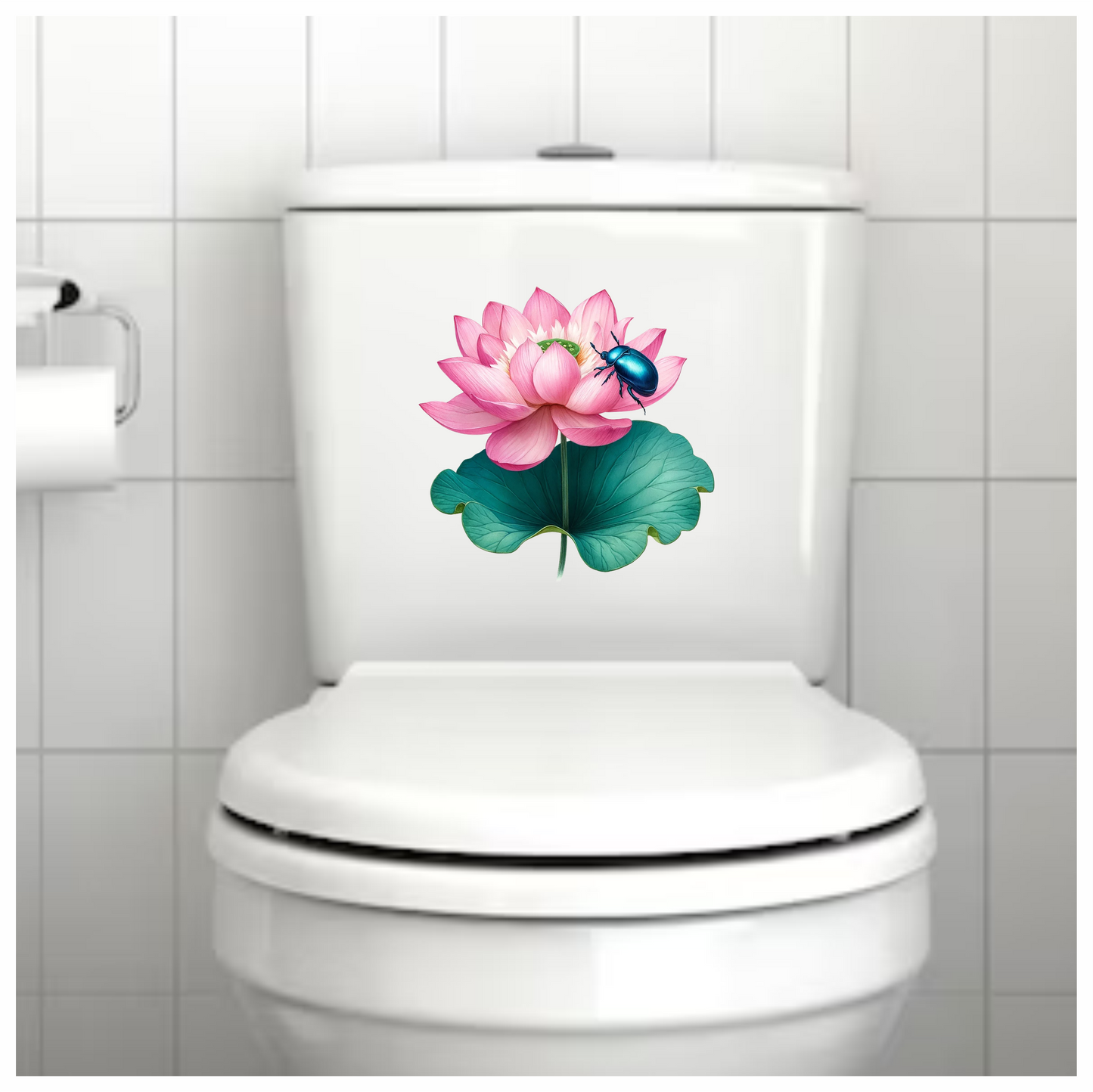 Pink Lotus Leaf Blue Beetle Vinyl Sticker Decal