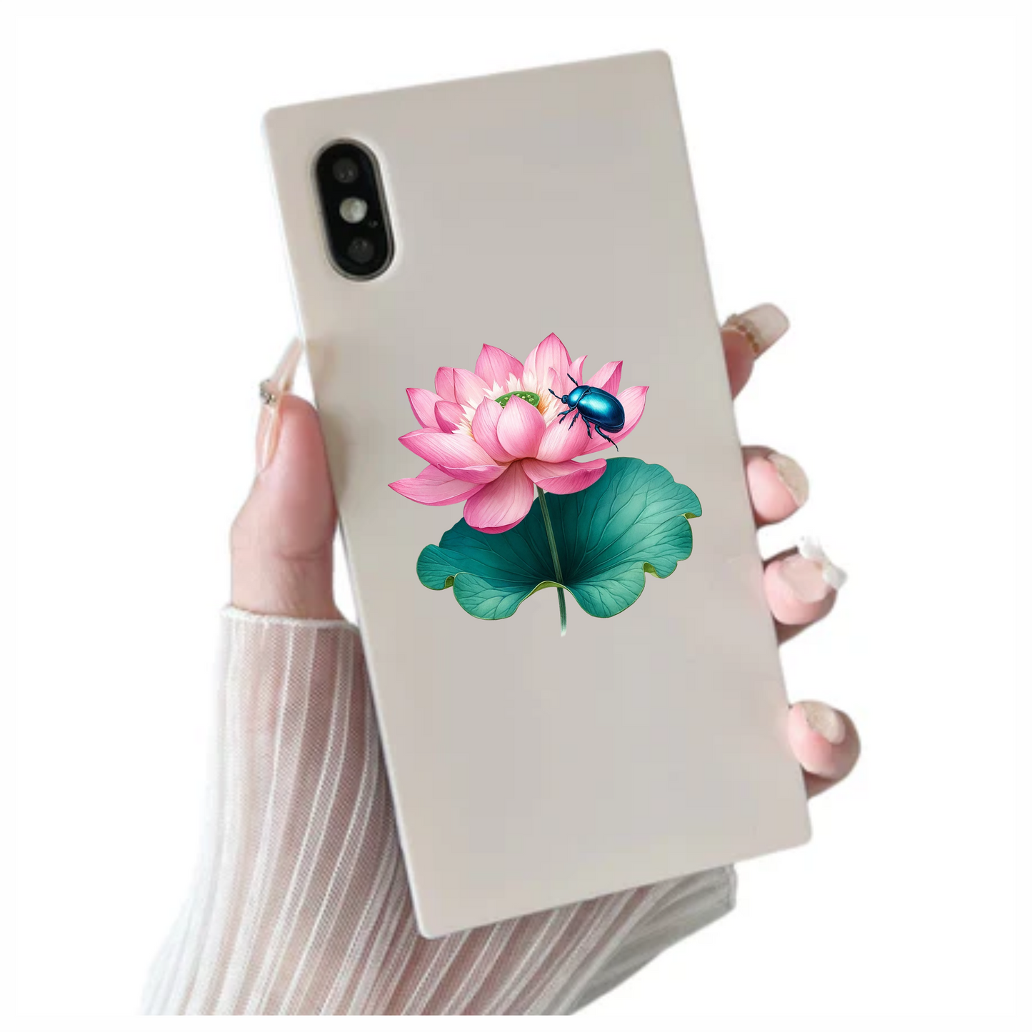 Pink Lotus Leaf Blue Beetle Vinyl Sticker Decal