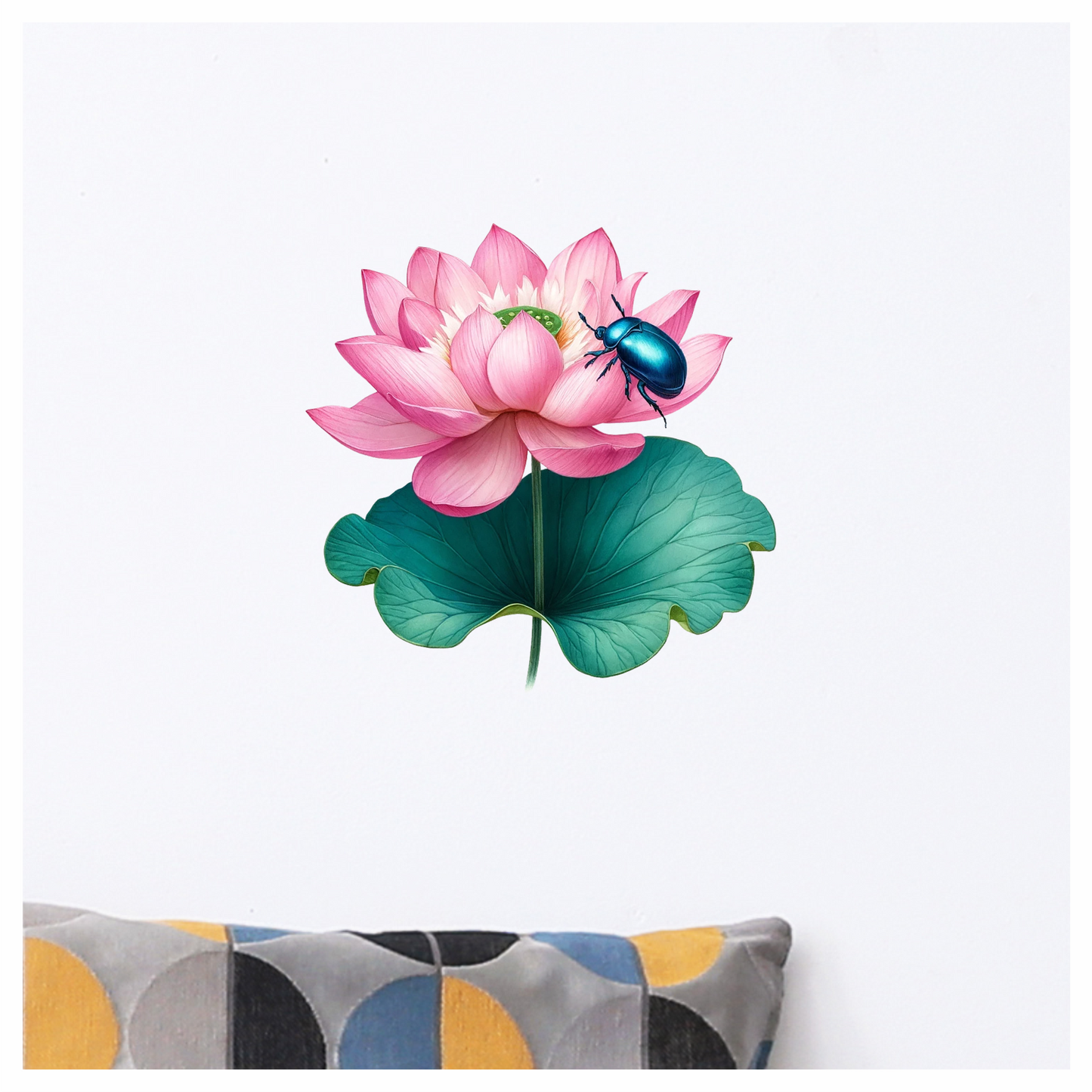 Pink Lotus Leaf Blue Beetle Vinyl Sticker Decal